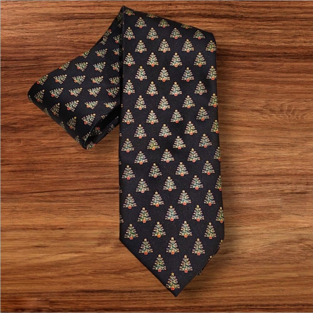 Men’s Holiday Dress Tie Christmas Tree Pattern Classic Black